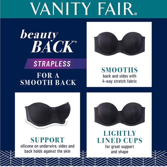 Vanity Fair Black Strapless Underwire Bra Size 36B - Picture 6 of 11